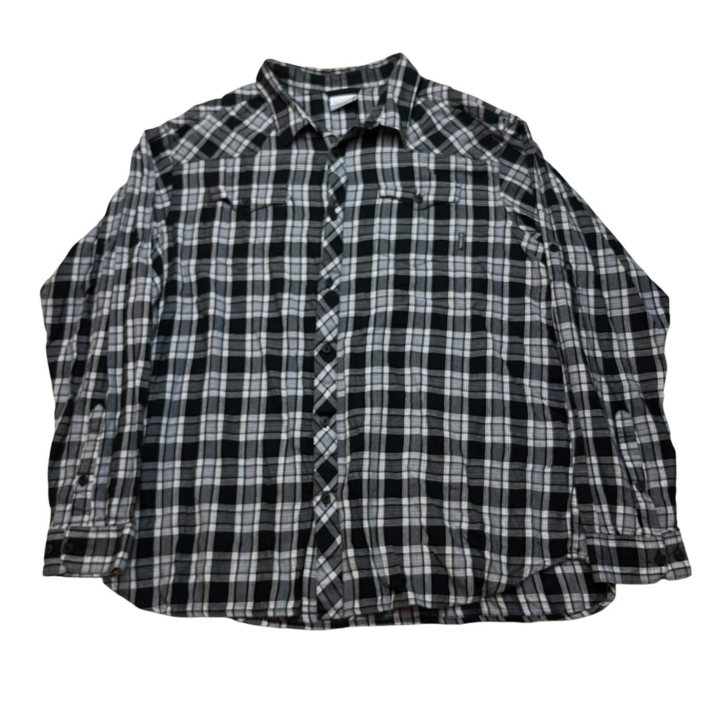 Columbia Button Up Mens XXL Black Plaid XM7468 Long Sleeve Western Flannel Shirt